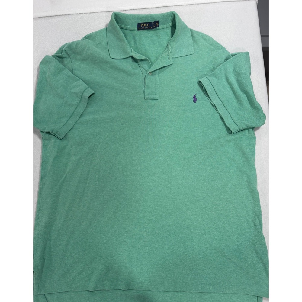 Polo Ralph Lauren Mens XLT Tall Green Short Sleeve Pique Polo Shirt Purple Pony